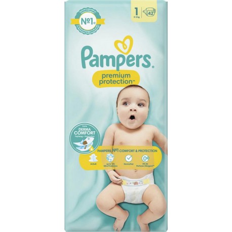 Pampers Premium Protection Taille 1 bébé 2-5Kg x42