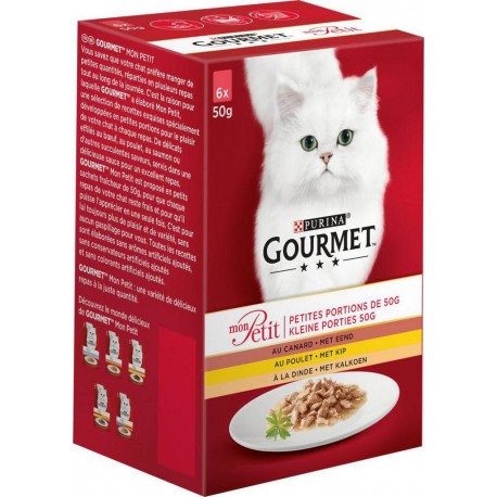 Gourmet Pâtée pour chats au poulet, canard et dinde Les 6x50g
