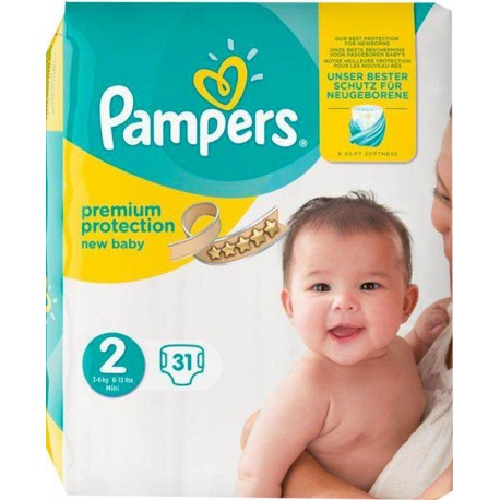 Pampers Couches bébé Premium Protection New Baby Taille 2 3-6Kg x31
