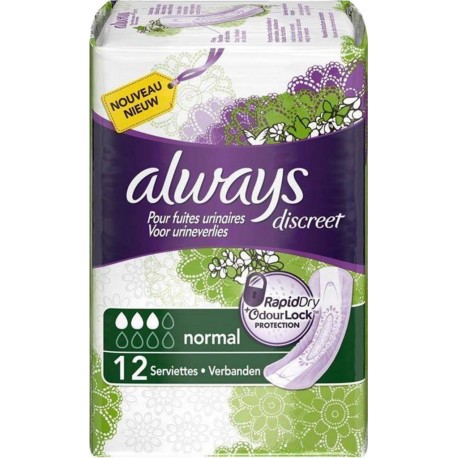 Always Discreet Serviettes Pour Fuites Urinaires Normal x12