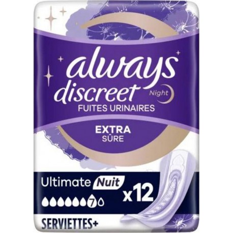 Always Serviettes fuites urinaires discreet night x12