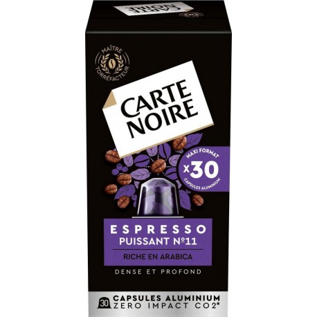CARTE NOIRE ESPRESSO CAFE MOULU EN DOSETTE ARABICA 30 DOSETTES CAFE CAPSULE COMPATIBLE NESPRESSO SANS ORIGINE PROFOND & PUISSANT