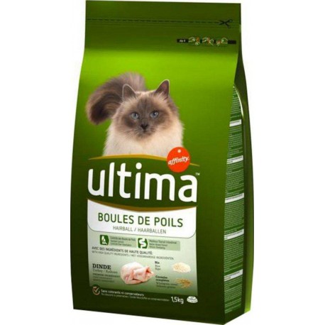 Ultima Croquettes Chat Boules de Poils Dinde 1,5Kg (lot de 3)