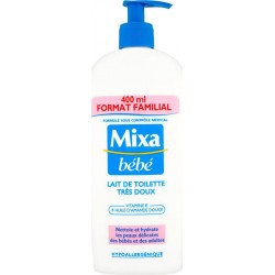 Mixa Bébé Lait de Toilette Très Doux Vitamine E + Huile d’Amande Douce Format Familial 400ml (lot de 4)
