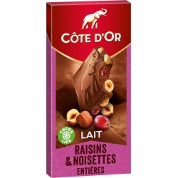 Côte d'Or Lait Raisins & Noisettes Entières 180g (lot de 3)