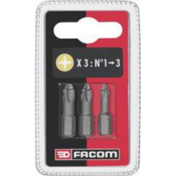 Facom Jeu de 3 embouts vissage haute performance pour vis Phillips PH1 - PH2 - PH3 Facom EP1.J3