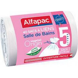 Alfapac Sacs poubelle à liens pour salle de bains 5L x40 sacs poubelles