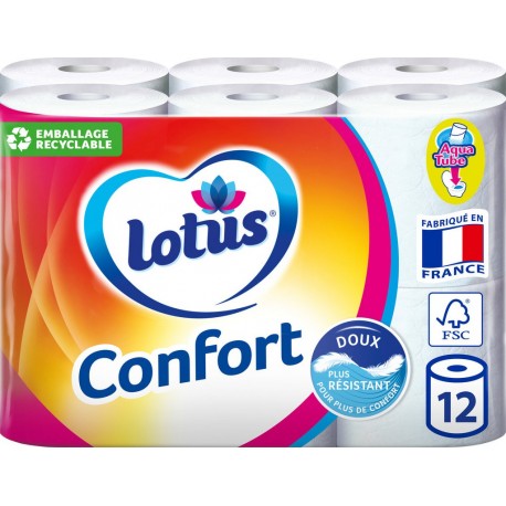 Lotus Confort Papier Toilette Aquatube Blanc x12 rouleaux