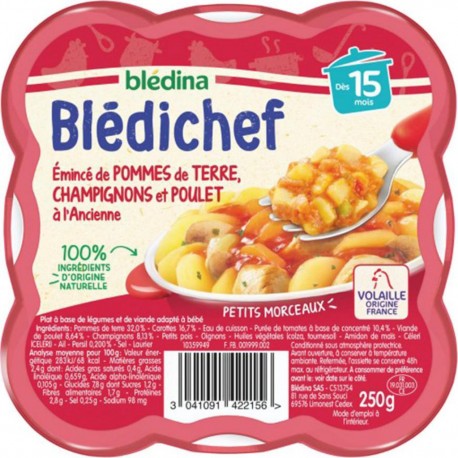 Blédina Blédichef Émincé de Pommes de Terre Champignons et Poulet à l’Ancienne 250g