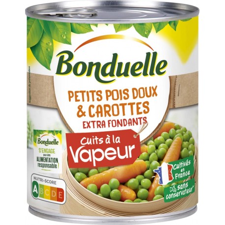 BONDUELLE VAPEUR PETITS POIS DOUX & CAROTTES extra fondants 530g
