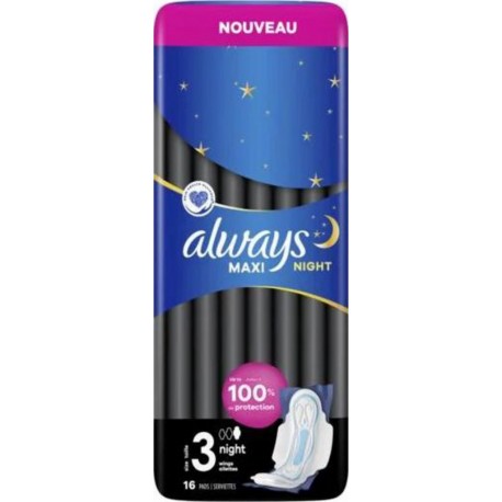 Always Serviettes hygiéniques Maxi Nuit x16 paquet 16 serviettes