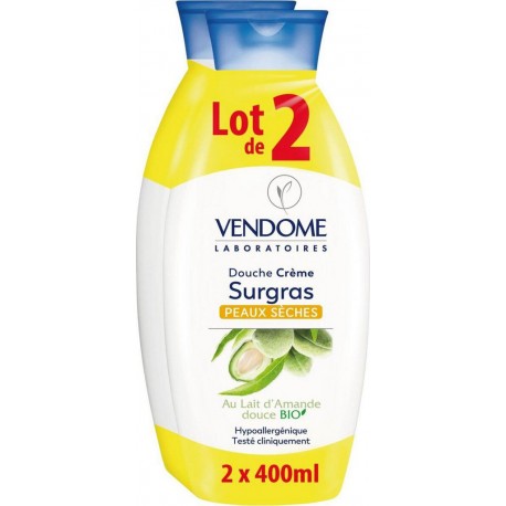 Vendome Douche & Bain Émollient Surgras Peaux Sèches au Lait d’Amande Douce 2x400ml 800ml