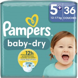 PAMPERS Couches Bébé Baby-Dry Taille 5+ 12Kg 17Kg 36 couches