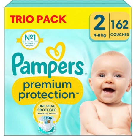 PAMPERS Couches Bébé Premium Protection Taille 2 4-8Kg x162