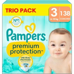 PAMPERS Couches Bébé Premium Protection 6 10Kg Taille 3 pack de 138 couches