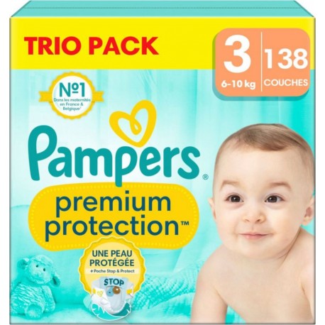PAMPERS Couches Bébé Premium Protection 6 10Kg Taille 3 pack de 138 couches