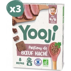 Yooji Portions De Boeuf Haché Bio Pour 24 Repas Bébé Dès 4-6 Mois x3 240g