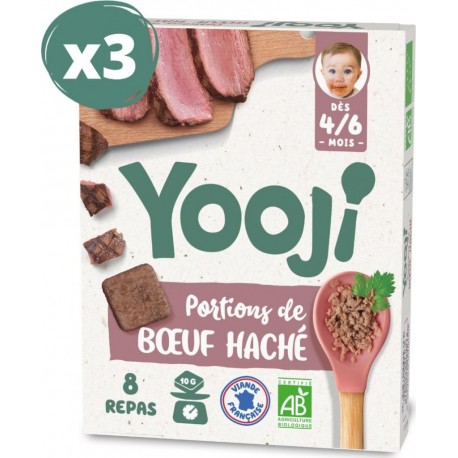 Yooji Portions De Boeuf Haché Bio Pour 24 Repas Bébé Dès 4-6 Mois x3 240g