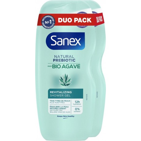 SANEX Gel Douche Revitalisant Bio Agave 2x250ml 500ml