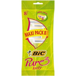 Bic Pure 3 Lady Maxi Pack par 8 Rasoirs Jetables pour Femme avec Aloé Vera (lot de 3 soit 24 rasoirs)