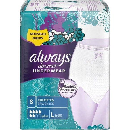 Always Discreet Underwear Plus Culottes Plus TailleL x8 (lot de 2)