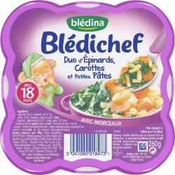 Blédina Blédichef Duo d’Epinards Carottes et Petites Macaroni dès 18 mois l’assiette de 260g (lot de 8)