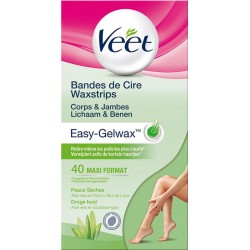 Veet Bandes de Cire Corps & Jambes Easy-Gelwax par 40 Bandes Maxi Format Peaux Sèches (lot de 2)