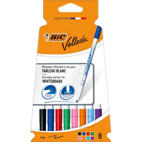 BIC VELLEDA 8 FEUTRES effaçables à sec POINTE FINE