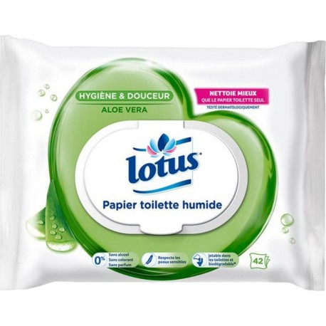 Lotus Papier Toilette Humide Aloé Véra 42 Lingettes (lot de 12 soit 504 lingettes)