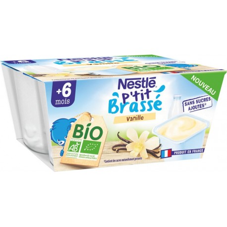 Nestlé P Tit Brasse Dessert bébé dés 6mois,vanille Bio P'TIT BRASSE 4x100g