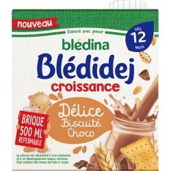Bledina Bledidej Lait bébé dès 12 mois, croissance biscuité chocolat 500ml