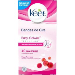 Veet Bandes de Cire Easy-Gelwax Technology Peaux Normales par 40 Bandes Maxi Format