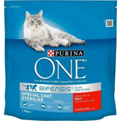 Purina One Croquettes Chat Stérilisé Boeuf 1,5Kg (lot de 6)