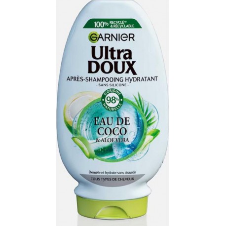 GARNIER Ultra DOUX Après-Shampoing Hydratant à l'Eau de Coco & Aloe Vera 250ml