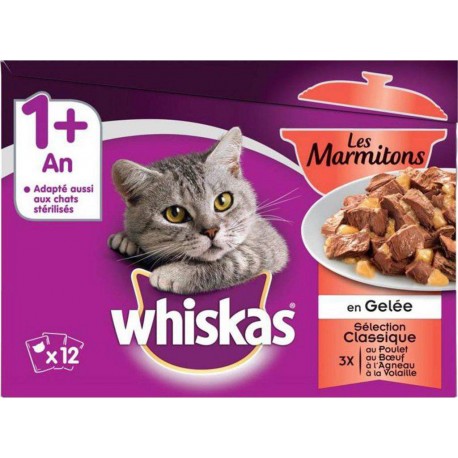 Whiskas 1 ans et Plus Les Marmitons en Gelée Sélection Classique par 12 (lot de 2 soit 24 sachets)