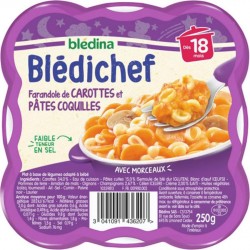 Blédina Blédichef Farandole de Carottes et Pâtes Coquilles (dès 18 mois) l’assiette de 250g (lot de 8)