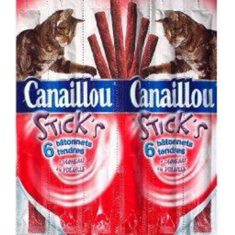 Canaillou Stick's - Bâtonnets tendres volaille et agneau pour chats 6 sticks de 5g