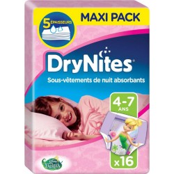 Huggies DryNites Sous-Vêtements de Nuit Absorbants (fille 4-7ans) x16 (lot de 2 soit 32 sous-vêtements)