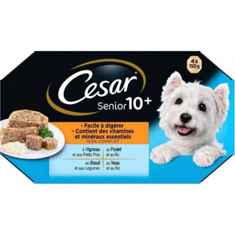 Cesar Senior 10+ Facile à Digérer Contient des Vitamines et des Minéraux 100% Complet 4x150g (lot de 4 soit 16 boîtes)