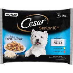 Cesar Sénior 10+ Délices en Sachet Fraîcheur Sélection en Gelée 4x100g 400g