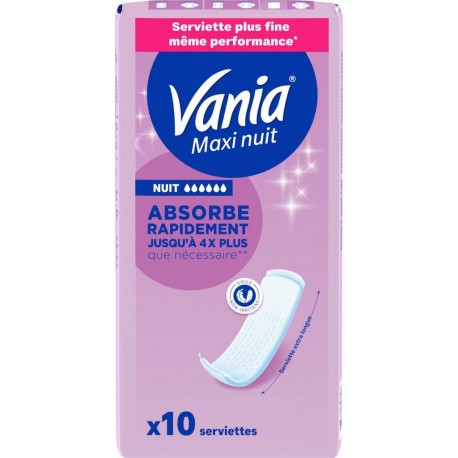VANIA Serviette Hygiènique Maxi Nuit 10 serviettes hygièniques