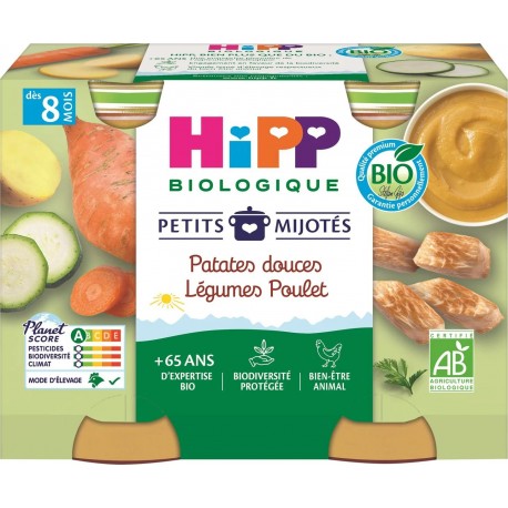 HIPP BIO POTS PAT DOUCE LEG POULET 2x190g 380g