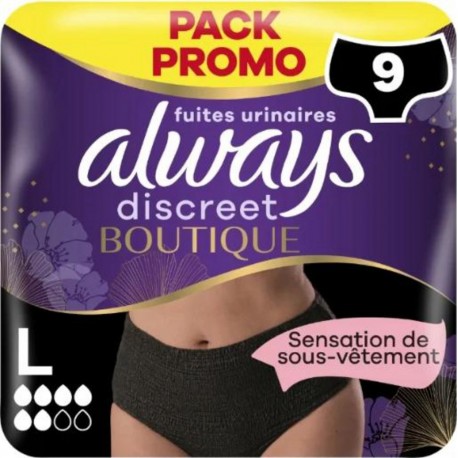 ALWAYS Culottes fuites urinaires TailleL Noir Discreet Boutique x9