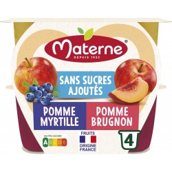 MATERNE Compote Duo Pomme Myrtille, Pomme Brugnon Sans Sucres Ajoutés les 4 pots de 100g