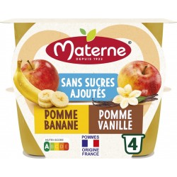 MATERNE Compote Duo Pomme Banane, Pomme Vanille Sans Sucres Ajoutés les 4 pots de 100g