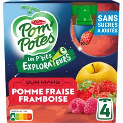 POM'POTES Compotes Les P'tits Explorateurs sur Mars pomme fraise framboise sans sucres ajoutés les 4 gourdes de 90g