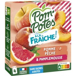 POM'POTES Compotes Pomme Pêche Pamplemousse 4 gourdes de 90g