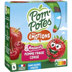 POM'POTES Compote émotion amoureux pomme fraise cerise 4 gourdes