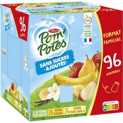 POM'POTES Compotes pomme, poire vanille, banane sans sucres ajoutés les 96 gourdes de 90g