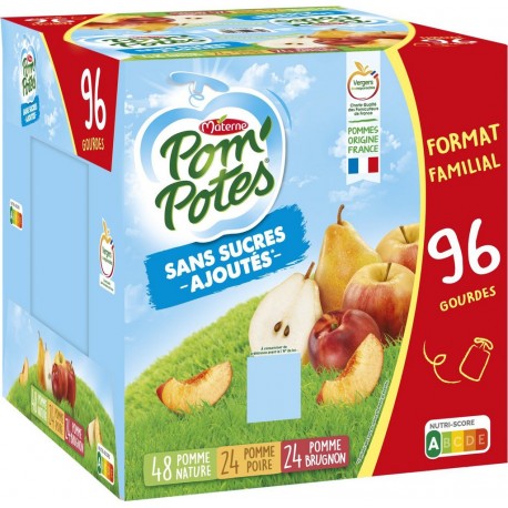 POM'POTES Compotes pomme, poire, brugnon sans sucres ajoutés les 96 gourdes de 90g